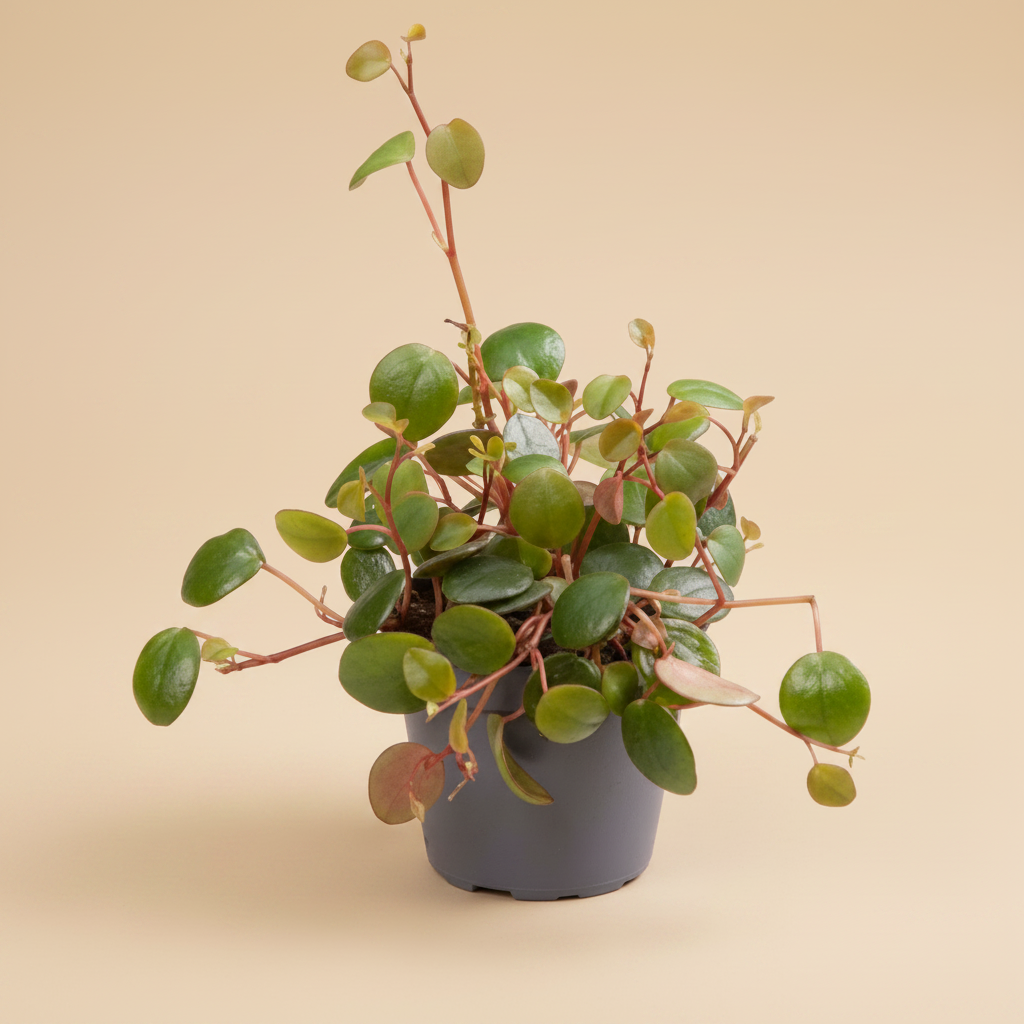 Peperomia Pepperspot op warme beige studioachtergrond