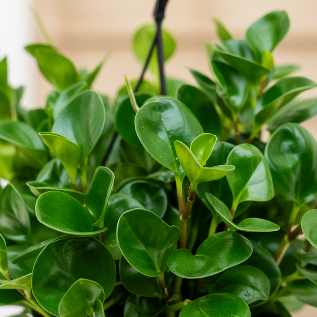 Close-up van Peperomia obtusifolia glanzende groene bladeren