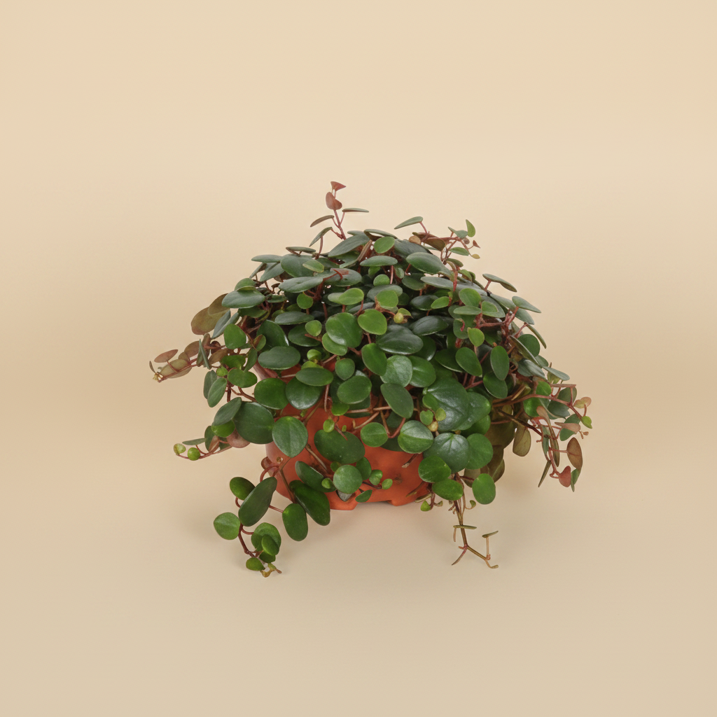 Peperomia Pepperspot op warme beige studioachtergrond