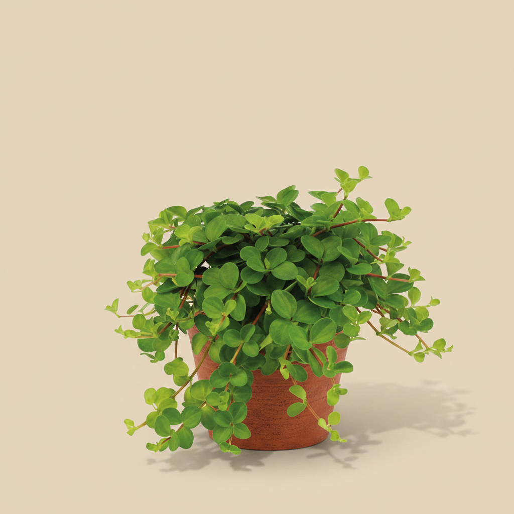 Peperomia Rotundifolia – warme beige studioachtergrond