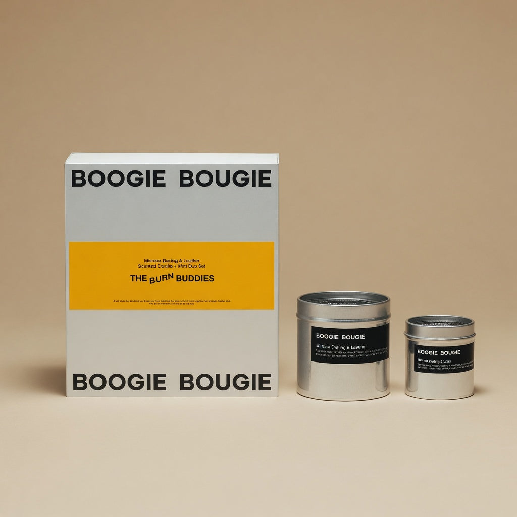 Boogie Bougie The Burn Buddies Mimosa Darling & Leather, set met doos, beige studio