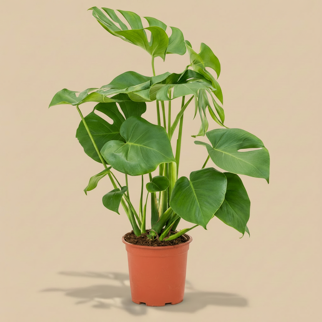 Monstera deliciosa warme beige studioachtergrond