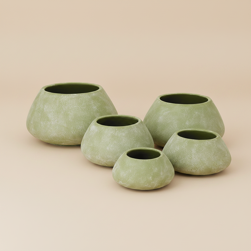 Olive green stone potten