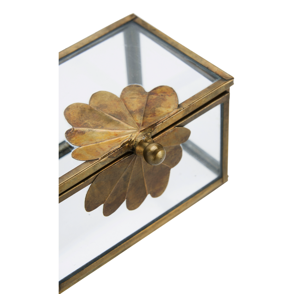 Glazen doosje met messing blad detail