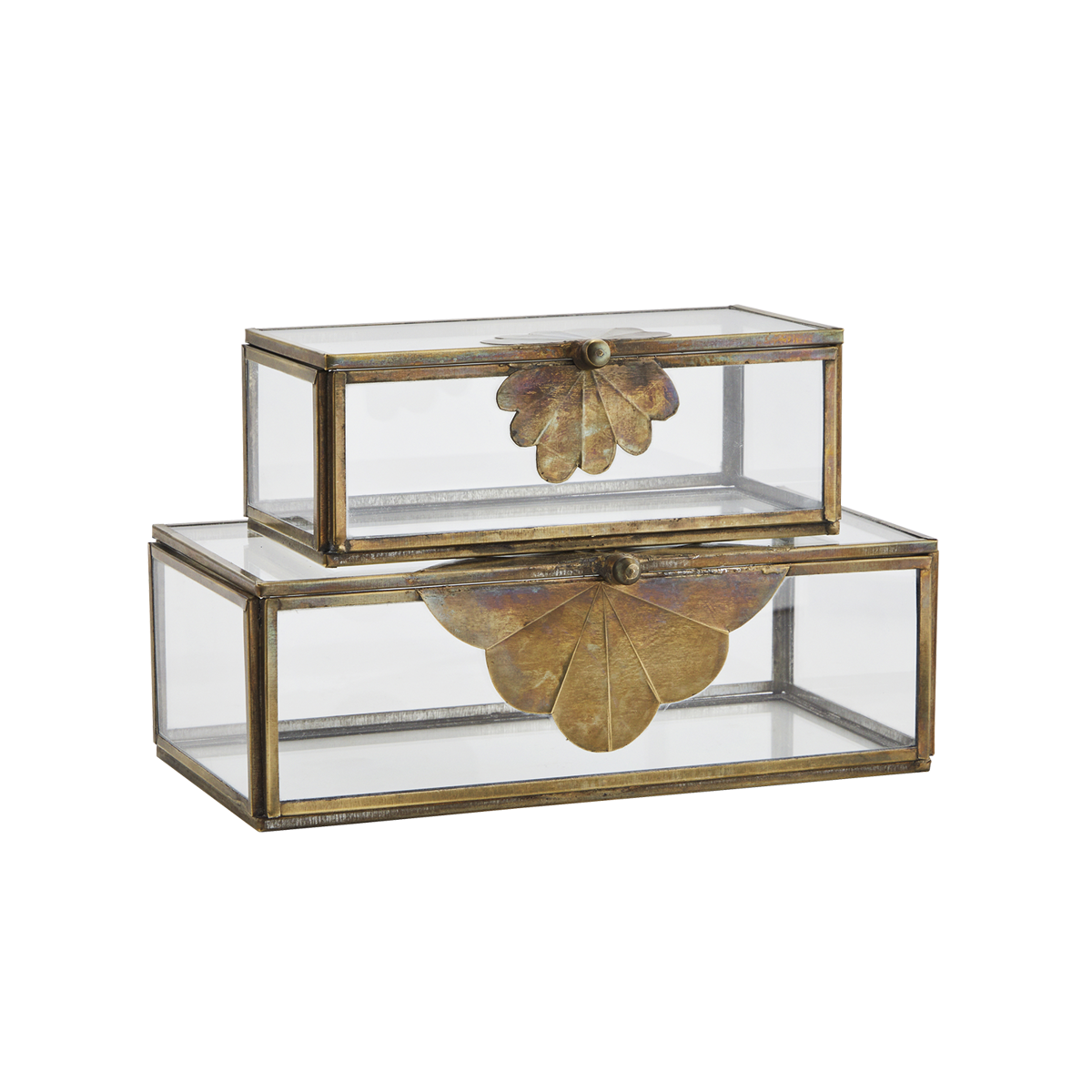 Glazen doosjes met messing blad set van 2 – Madam Stoltz