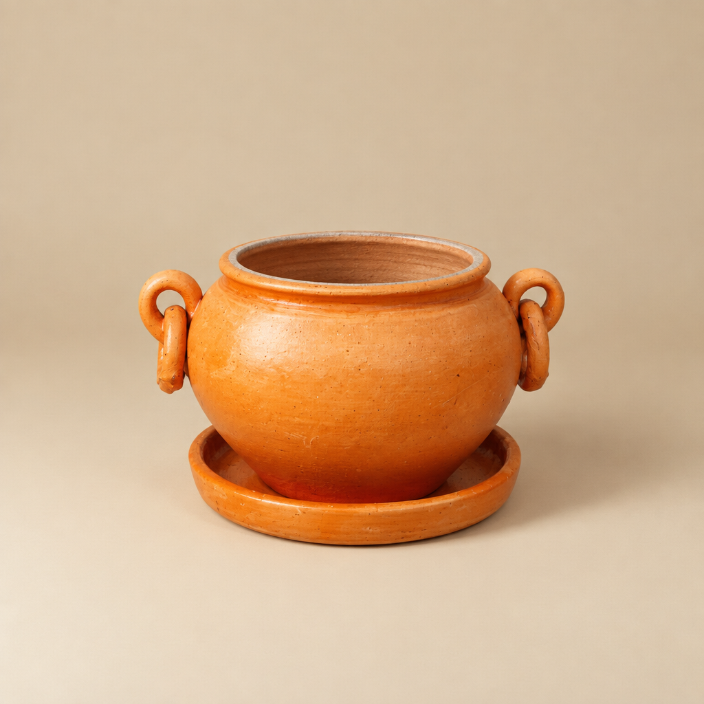 Traditionele "Moyo" terracotta pot met oorbellen D16 | catalogusfoto