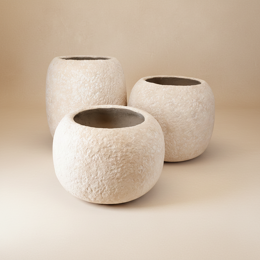 Ruwe cream ronde potten