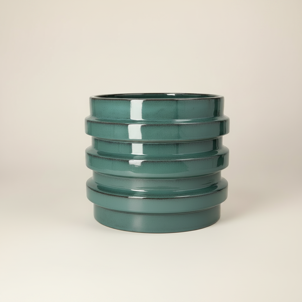 Teal ribbed pot