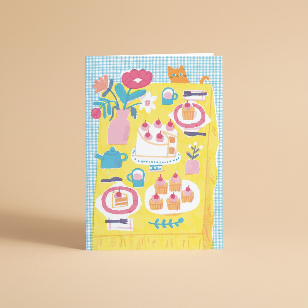 Theekransje | Alledaagse wenskaart | Kattenliefhebber, cupcakes