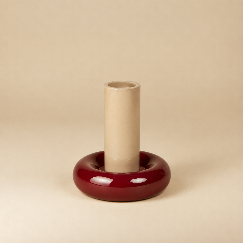 Kandelaar Donut M - Zand/Bordeaux | catalogusfoto